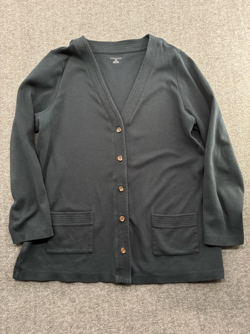 Land’s End Black V-Neck Button Cardigan Sweater cotton